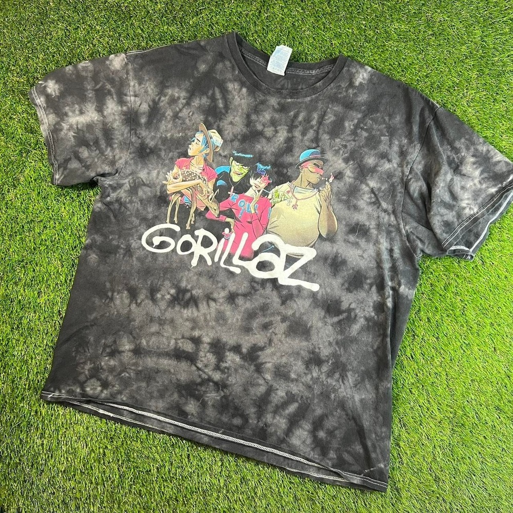 Vintage Gorillaz Band Tee Tie Dye Graphic Shirt Y2K Cartoon XL Black